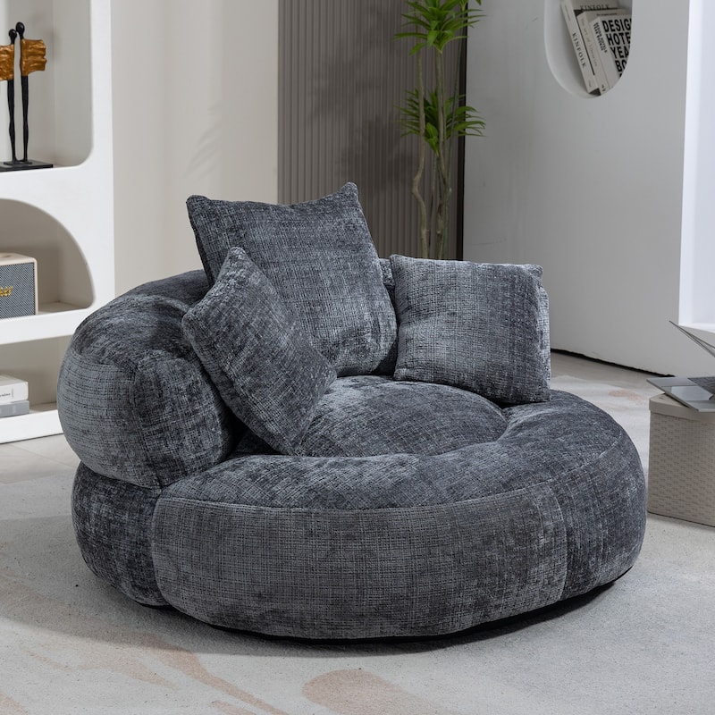 HOMEFUN Chenille Upholstered Durable Comfort Lounger High Back Bean Bag Chair - Grey