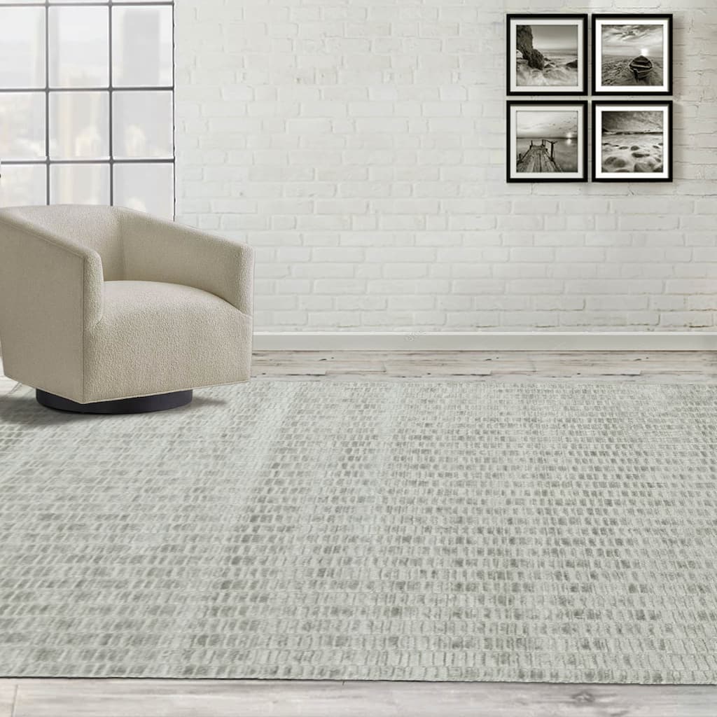 Hand Knotted Textured Tone On Tone Gray Tibetan Wool Modern Area Rug - 5' 11'' x 9' 4''