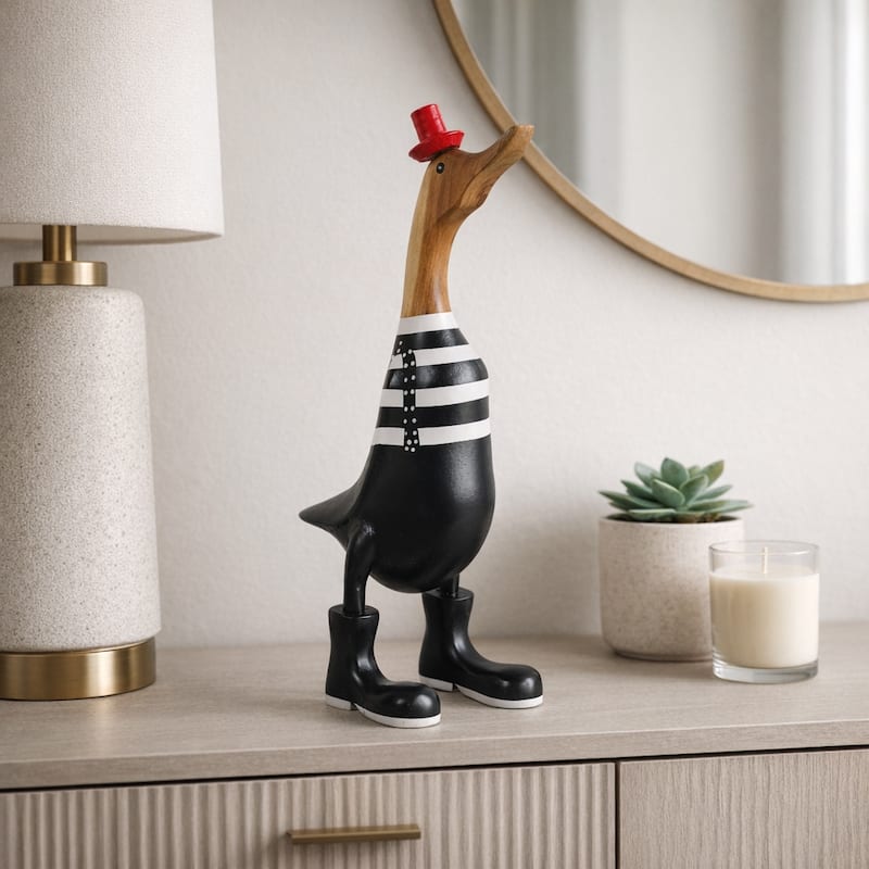 Decorative Wooden Duck Figurine Sculpture - 16.0"