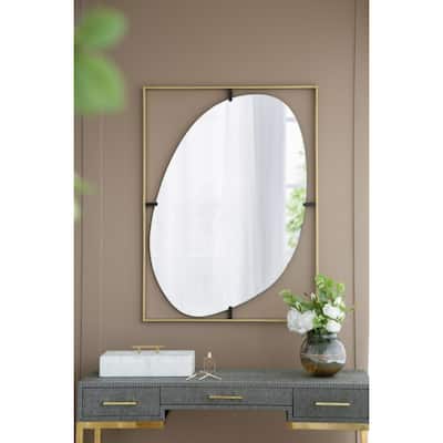 Rectangular Framed Oval Wall Mirror - 40.25" - Gold