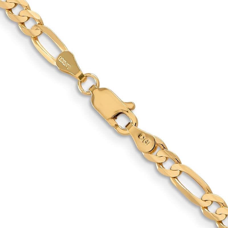 Curata 14k Yellow Gold Solid Polished 4mm Concave Open Figaro Chain Bracelet Lobster Claw