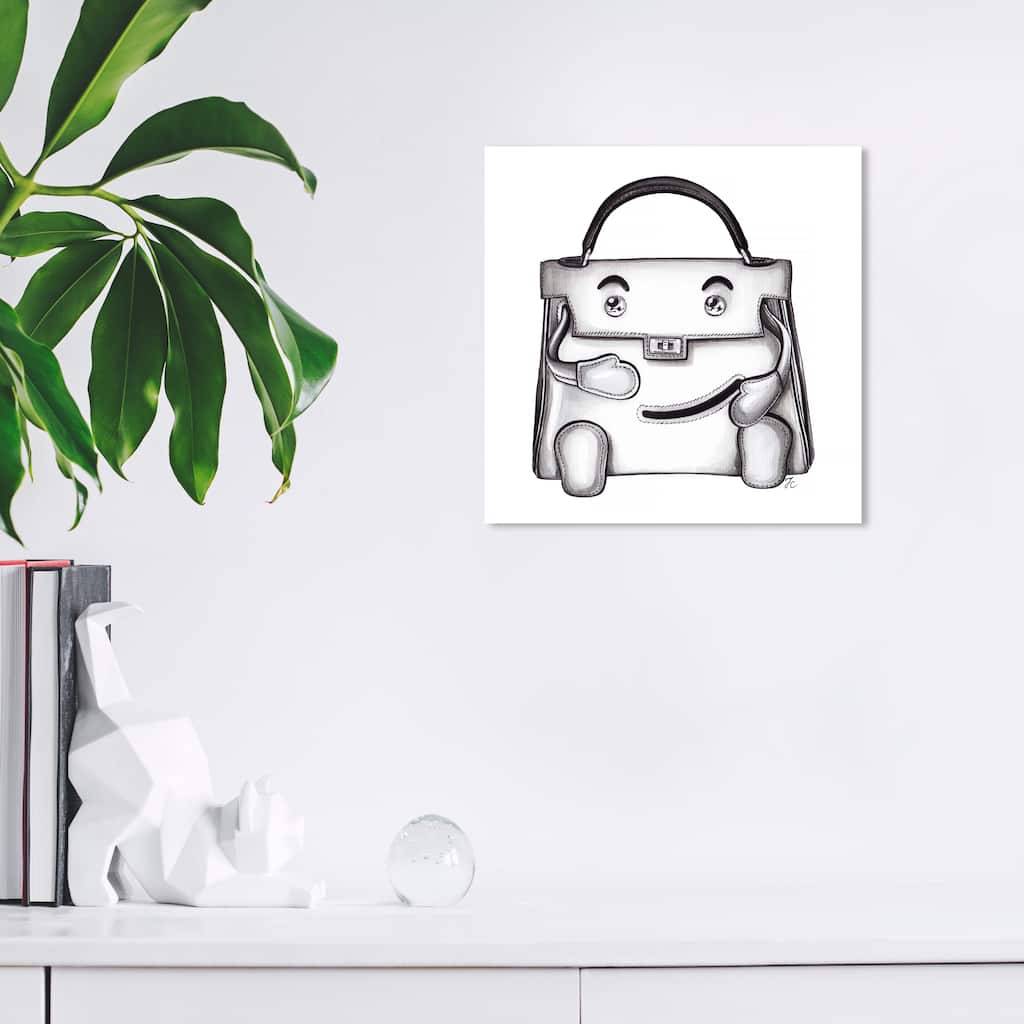 Wynwood Studio Canvas Fashion and Glam Doll Memories - Bag Buddy Gray and Silver Modern & Contemporary Wall Art Canvas Print