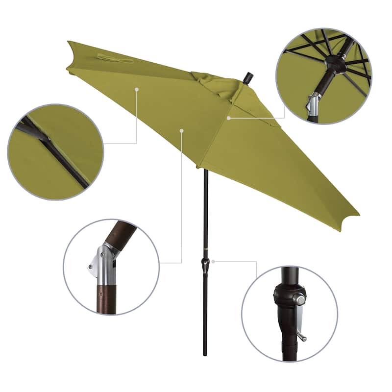 California Umbrella 9' Sunset Series Patio Umbrella Bronze Aluminum Frame and Ribs, Crank Lift Auto Tilt, Sunbrella Cilantro