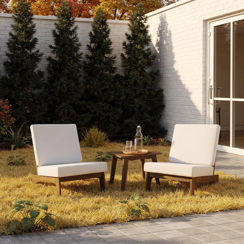 Outdoor Teak Wood Armless Lounge Chair Set Loveseat with Cushions