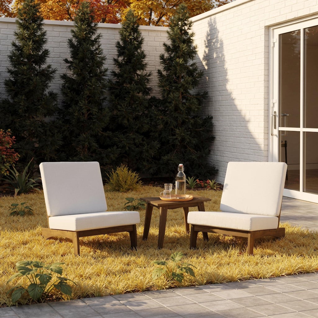 Outdoor Teak Wood Armless Lounge Chair Set Loveseat with Cushions