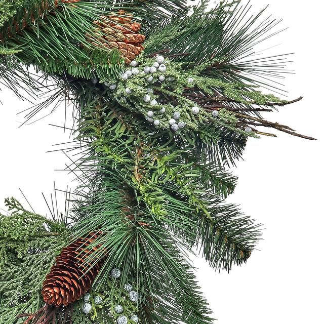 12" Juniper Berry/Pine/Cones Wreath - Green Brown - 12-Inch