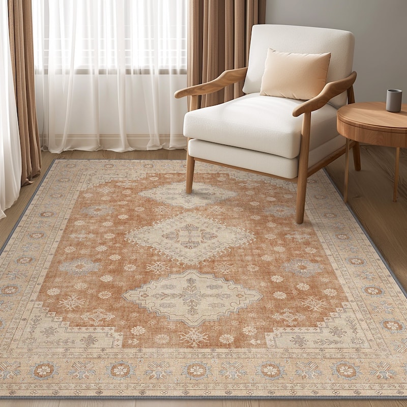 Mcow Sage Green Boho Pattern Ultra-Thin Low-Pile Washable Non-Slip Area Rug
