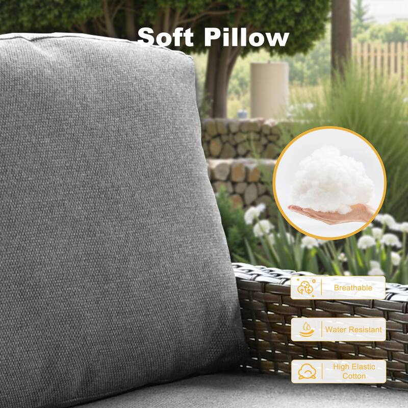 OVIOS 5 Piece Outdoor Wicker Loveseat Rocking Chair Set