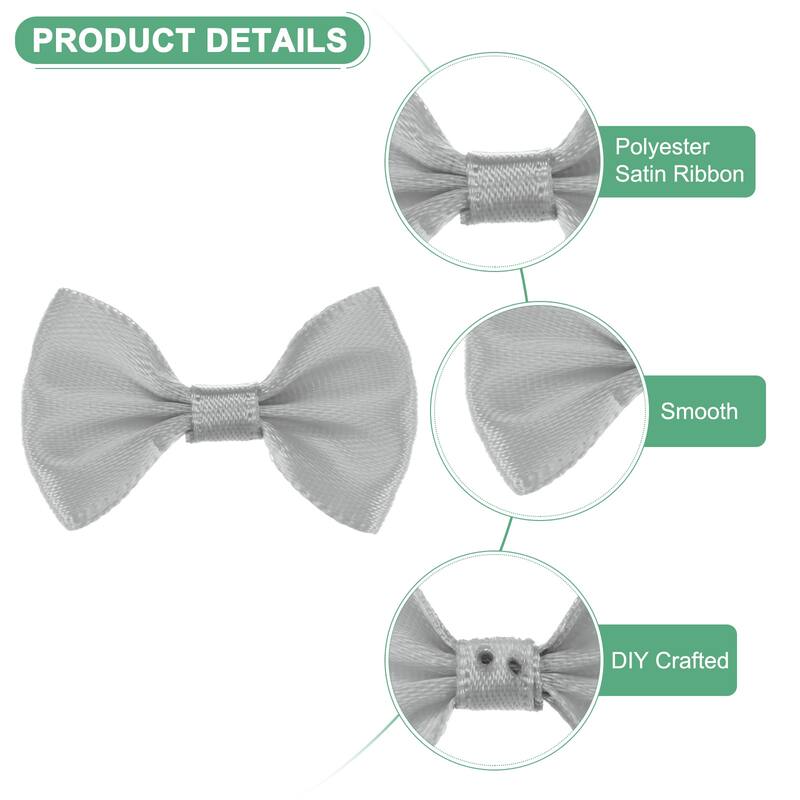 120-Pack Mini Craft Ribbon Bow 1.5x1 Inch for Craft DIY - Light Gray