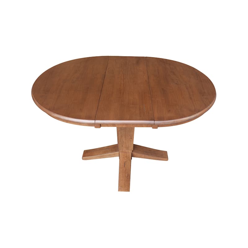 36" Solid Wood Round Top Pedestal Dining Table with 12 in Leaf