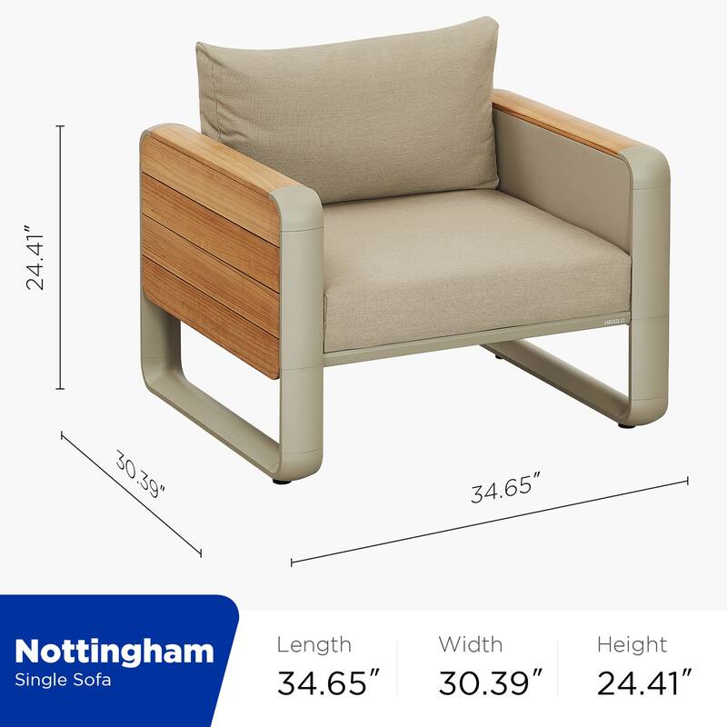 HIGOLD - Nottingham 5 Persons Teak Outdoor Patio Conversation Sofa Set, Amber Powder Coating
