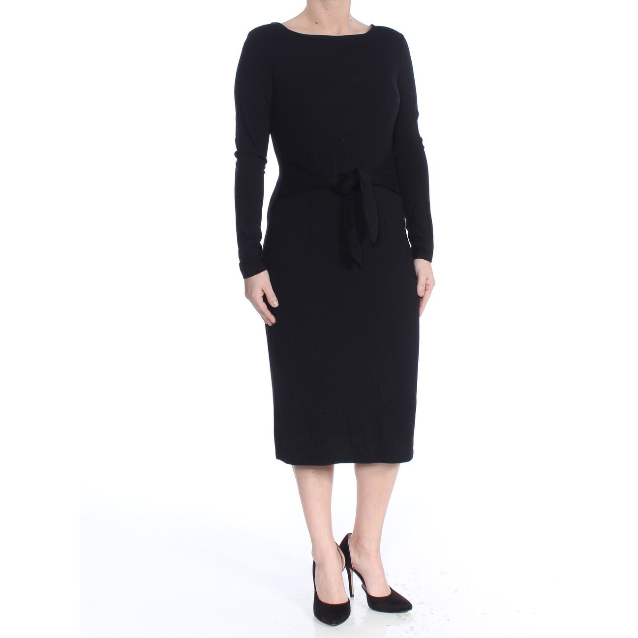 black long sleeve tea length dress