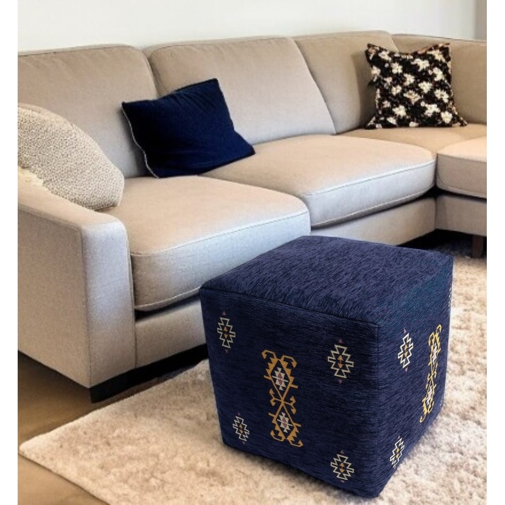 HomeRoots 18" Blue Medallion Pouf Ottoman