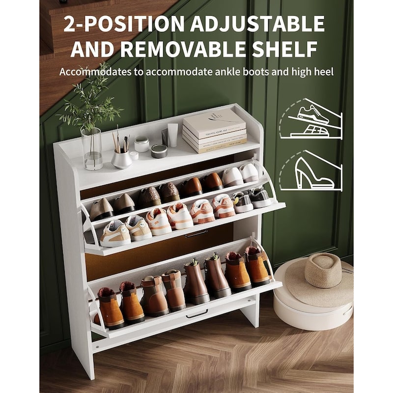 Freestanding Slim Shoe Storage Cabinet with 2 Flip Drawers for Entryway Hallway