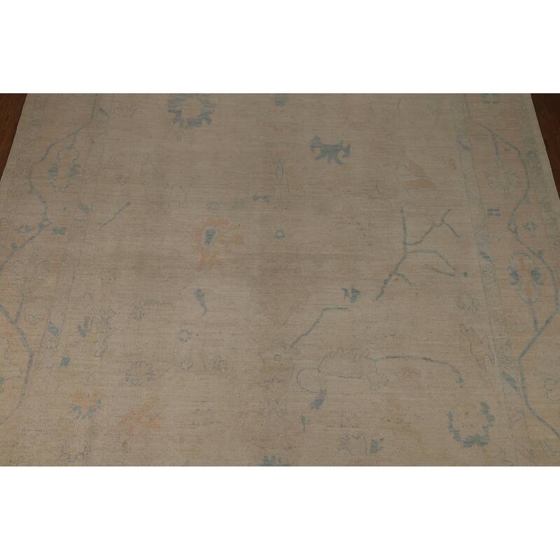 Vegetable Dye Oushak Turkish Area Rug Hand-Knotted Beige Wool Carpet - 8'11"x 11'10"