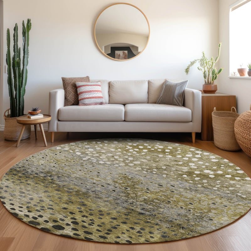 Machine Washable Indoor/ Outdoor Abstract Modern Chantille Rug - Brown - 8' x 8'
