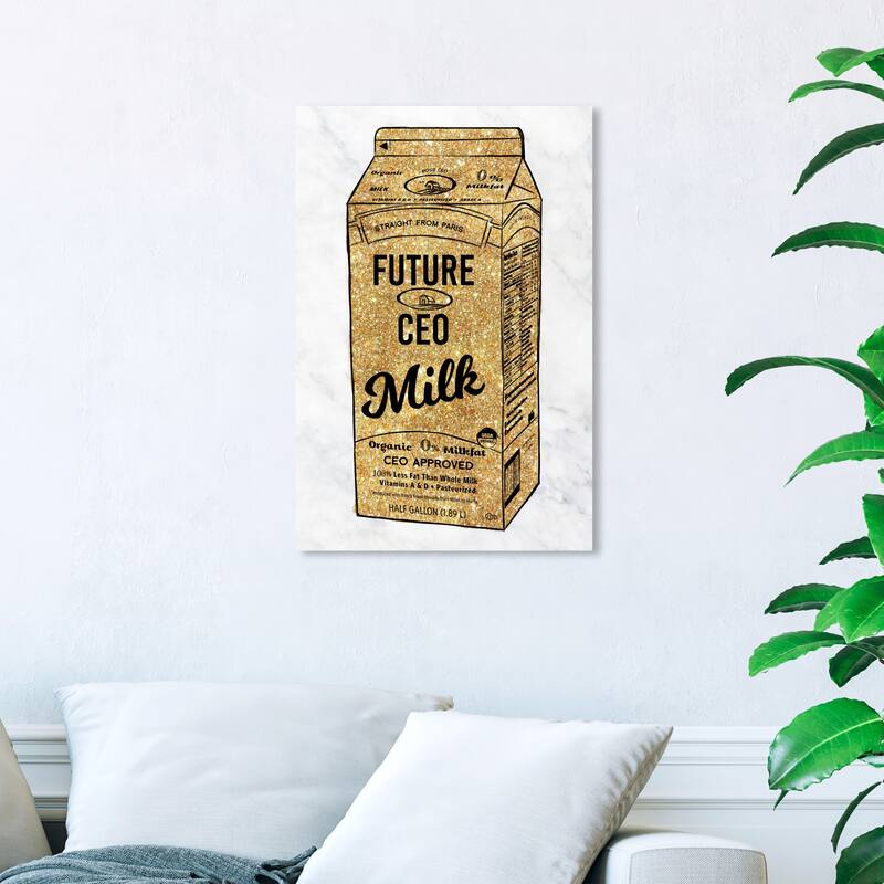 Wynwood Studio 'Future CEO Milk GLITTER' Drinks and Spirits Wall Art Canvas Print Milk - Gold, Black - 16 x 24