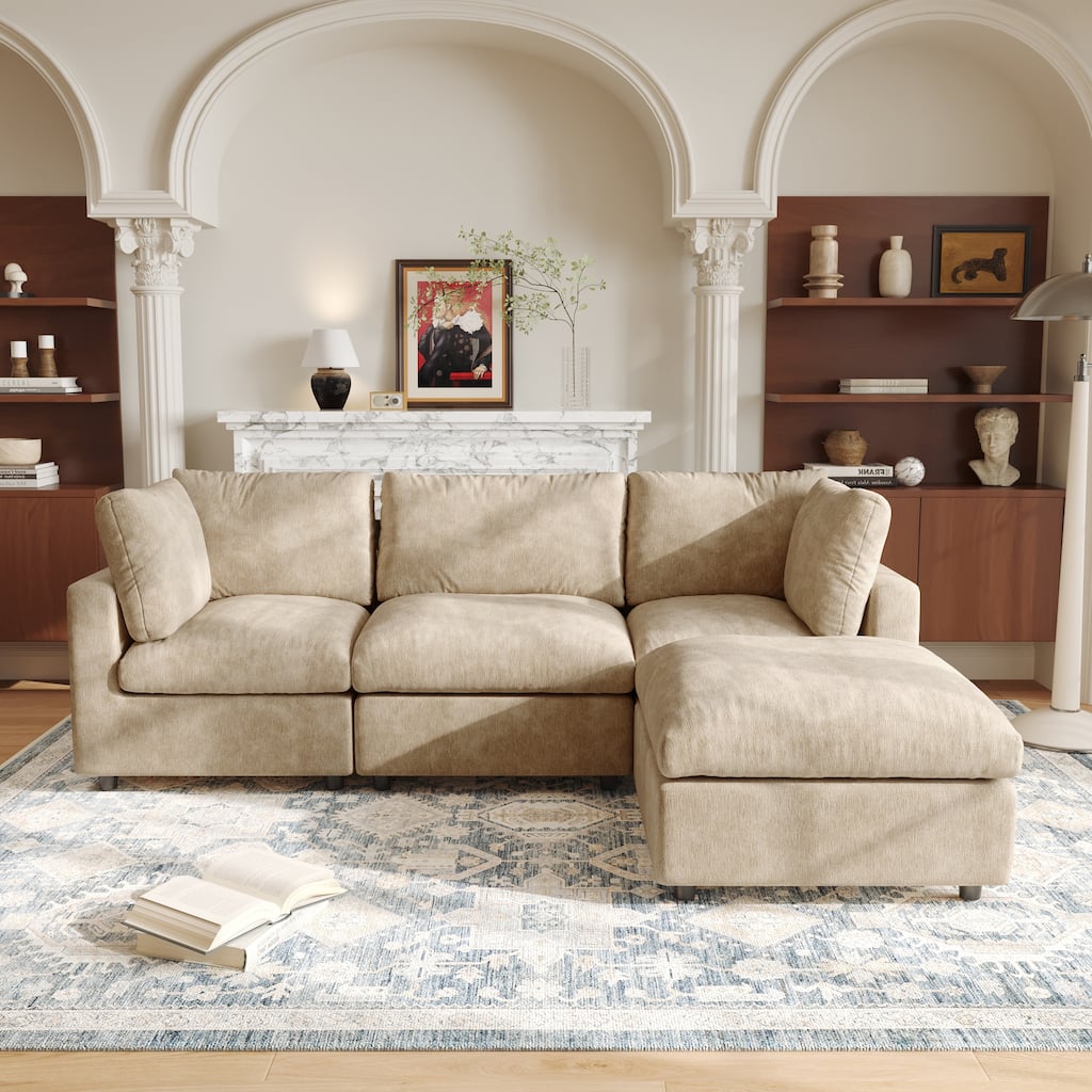 3 Seat Sectional Sofa Comfy Cloud Couch for Living Room Modern Sofa Sleeper Deep Couches with Ottoman