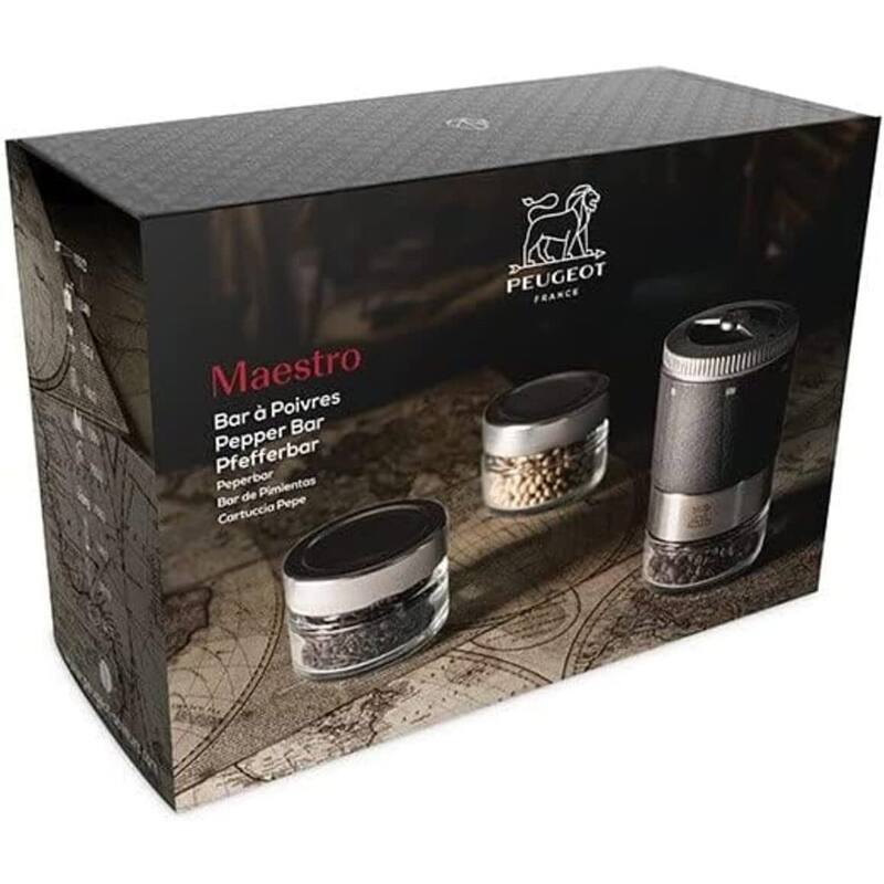 Peugeot Maestro Pepper Mill with 3 Pepper Varieties Gift Set