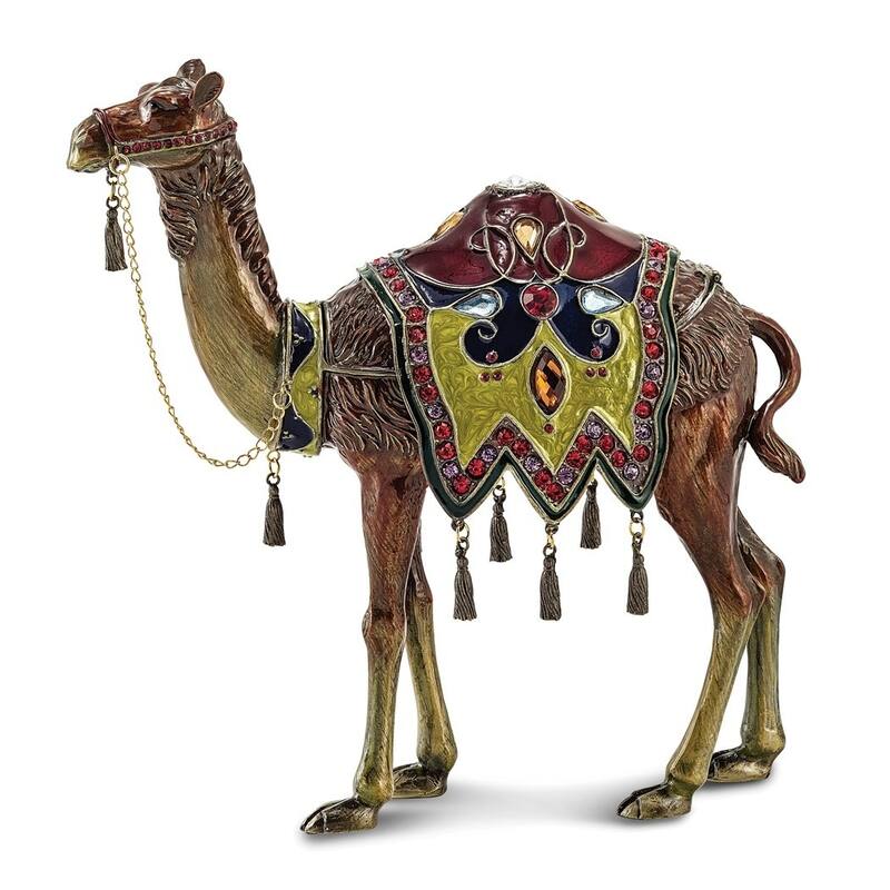 Curata Pewter Crystals Gold-Tone Enameled Ali Prince of The Desert Large Camel Trinket Box on 18 Inch Necklace