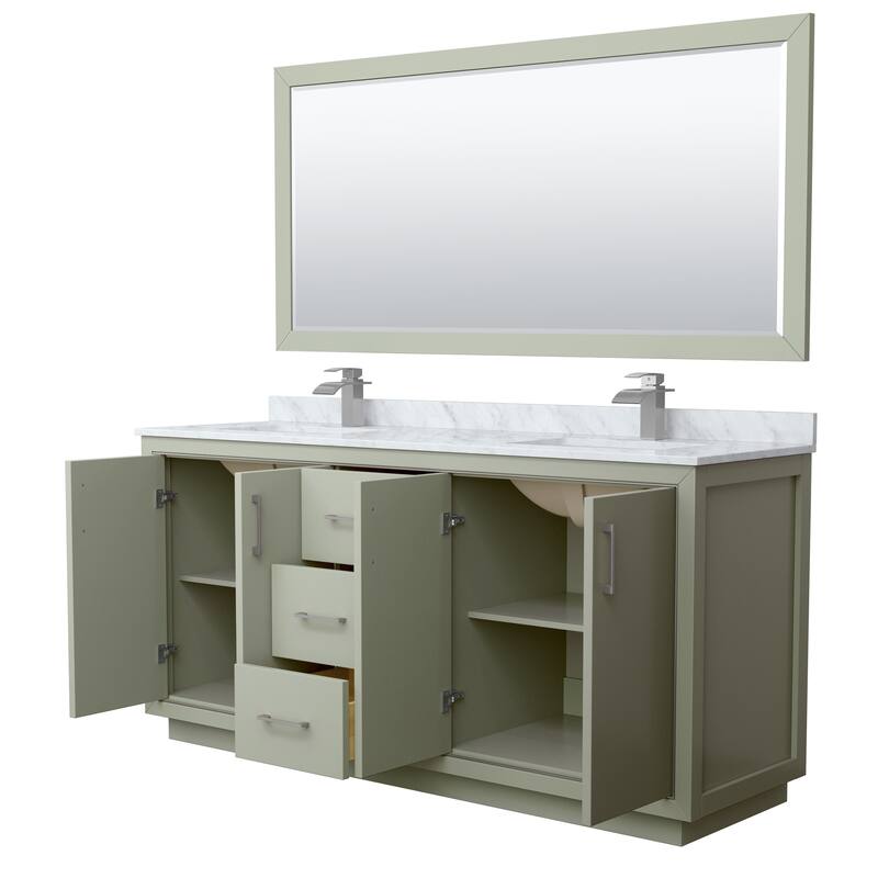 Icon Double Vanity Set, White Carrara Marble Top, 70-Inch Mirror