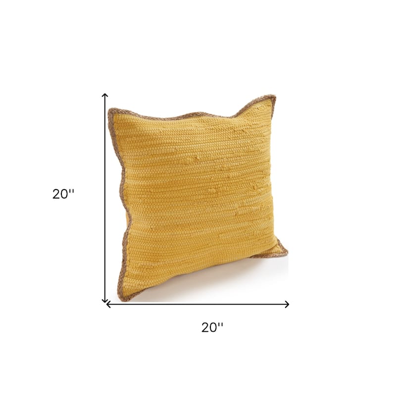 HomeRoots Set of Two 20" Yellow Cotton And Jute Throw Pillows with Texture