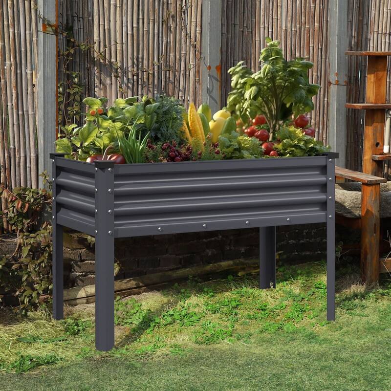 VEIKOUS 7.5 Cu.ft Galvanized Steel Raised Garden Bed, Large Outdoor Planter Box with Drainage Holes