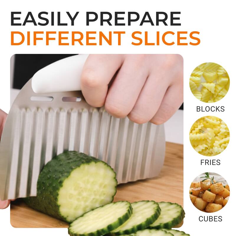 Cheer Collection Large Crinkle Cutter Stainless Steel Wavy French Fry and Vegetable Slicer
