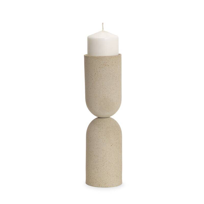Qamra Tall Beige Textured Metal Pillar Candle Holder Candle Holder - 3.5 x 3.5 x 12.5