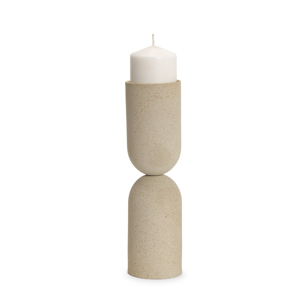 Qamra Tall Beige Textured Metal Pillar Candle Holder Candle Holder - 3.5 x 3.5 x 12.5