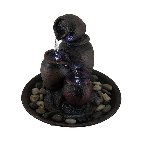Terra Cotta Cascade Rustic Flower Pots Endless Waterfall LED Tabletop Fountain - 11.5 X 10.5 X 10.5 inches