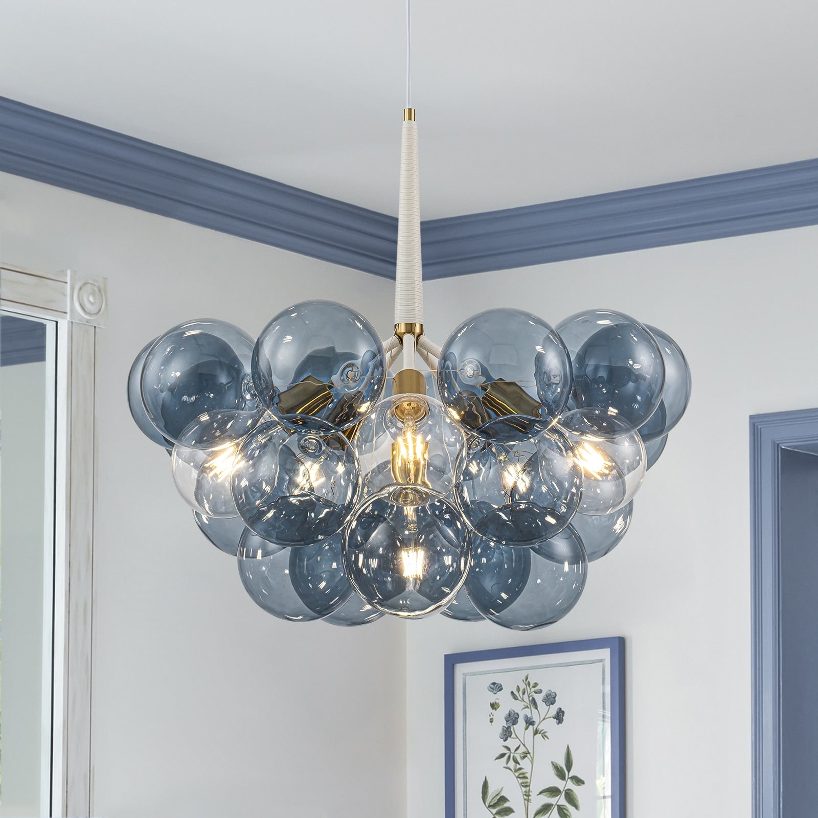 Dimmable Cluster Mist Blue Glass Globe Bubble Chandelier - 24.8 Inches