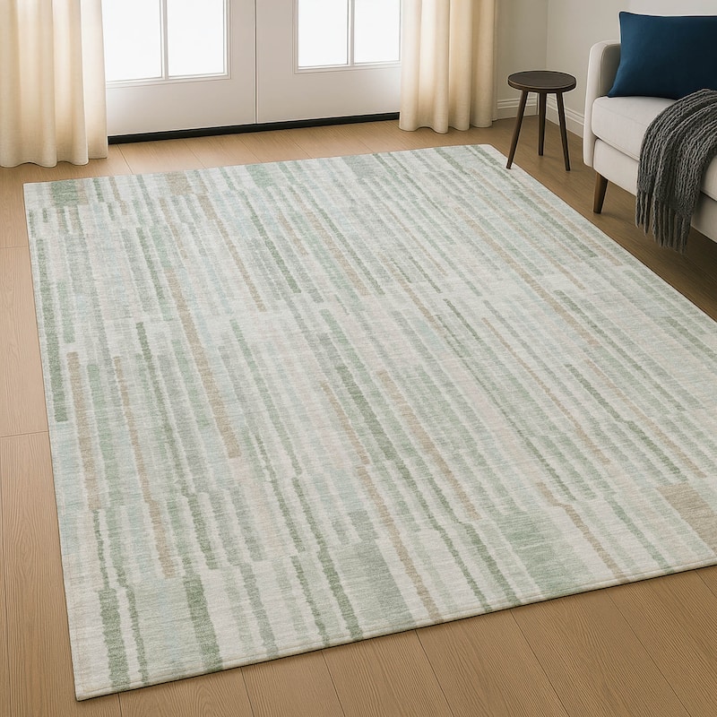 Premium Washable Super Soft Stripe Stack Mayfield Rug - Sage - 9' x 12'