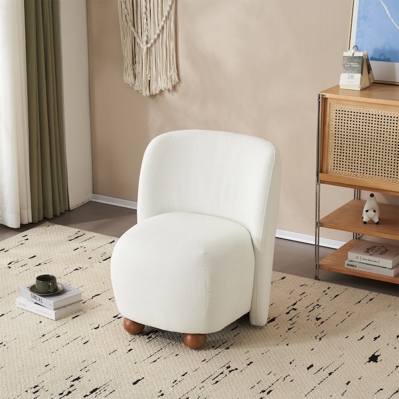 Modern Low Back Accent Chair, Upholstered Armless Living Room Lounge Chairs with Round Pine Wood Feet for Bedroom