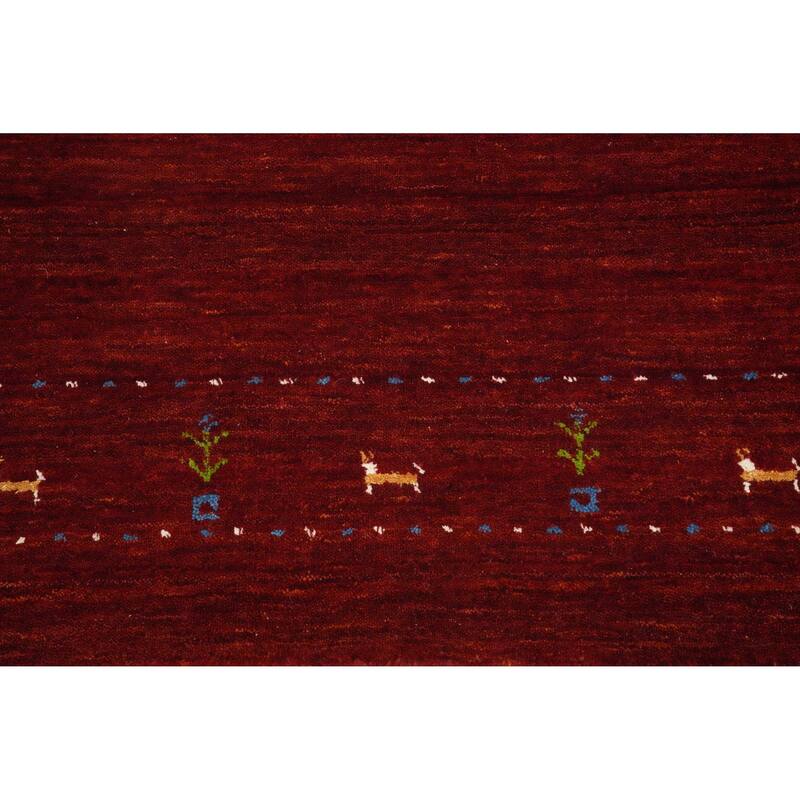 Hand Knotted Oriental 100% Wool Carpet Tribal Animal Pictorial Oranges & Rust Gabbeh Area Rug - 4' 11'' X 2' 7''