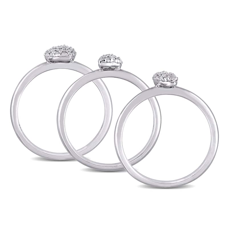 Miadora Sterling Silver 1/6ct TDW Diamond Heart, Marquise & Pear Clustered 3-Piece Stackable Ring