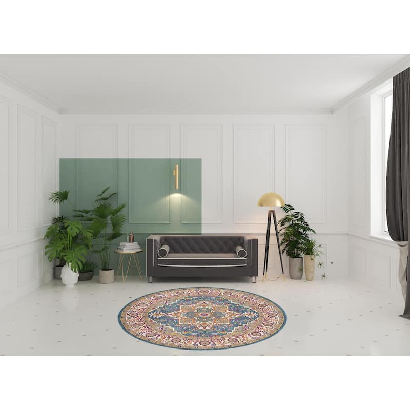 Ranij Power Loomed Geometric Floral Area Rug By HomeRoots - 8' Round