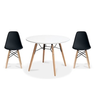 Overstock 2xhome Modern Accent Kids Toddler Children Side Armless Chair and Round Table Combo with Eiffel Natural Wooden Legs for Dining (Black)