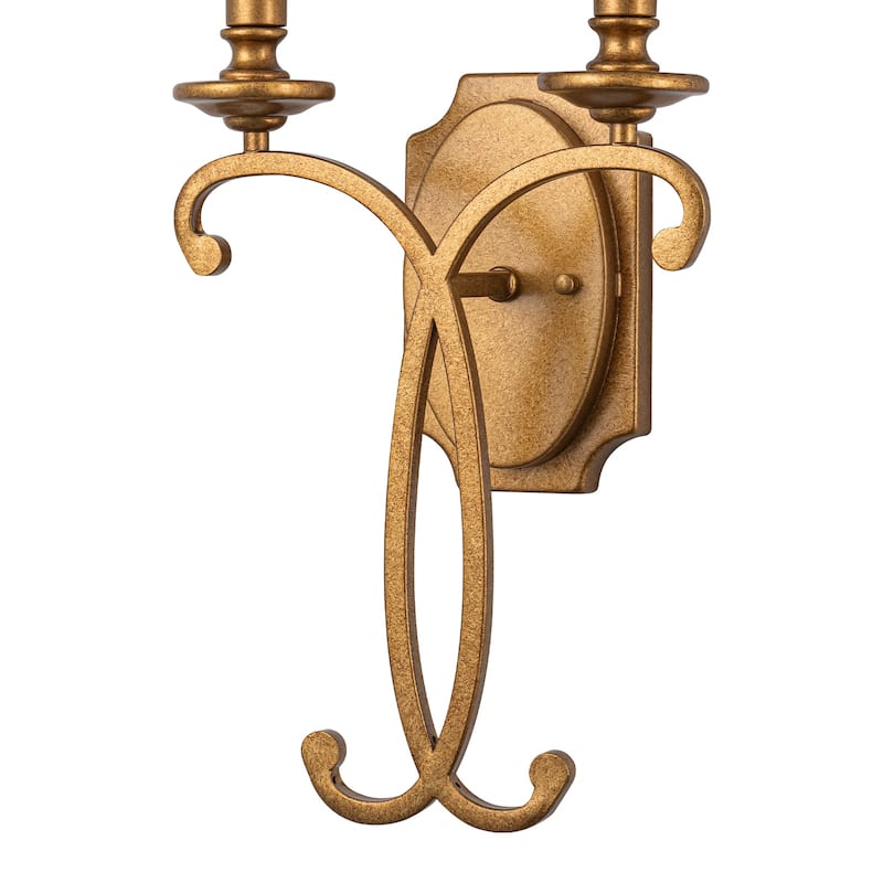 2-Light Antique Gold Metal Wall Sconce Cone Linen Fabric Shades