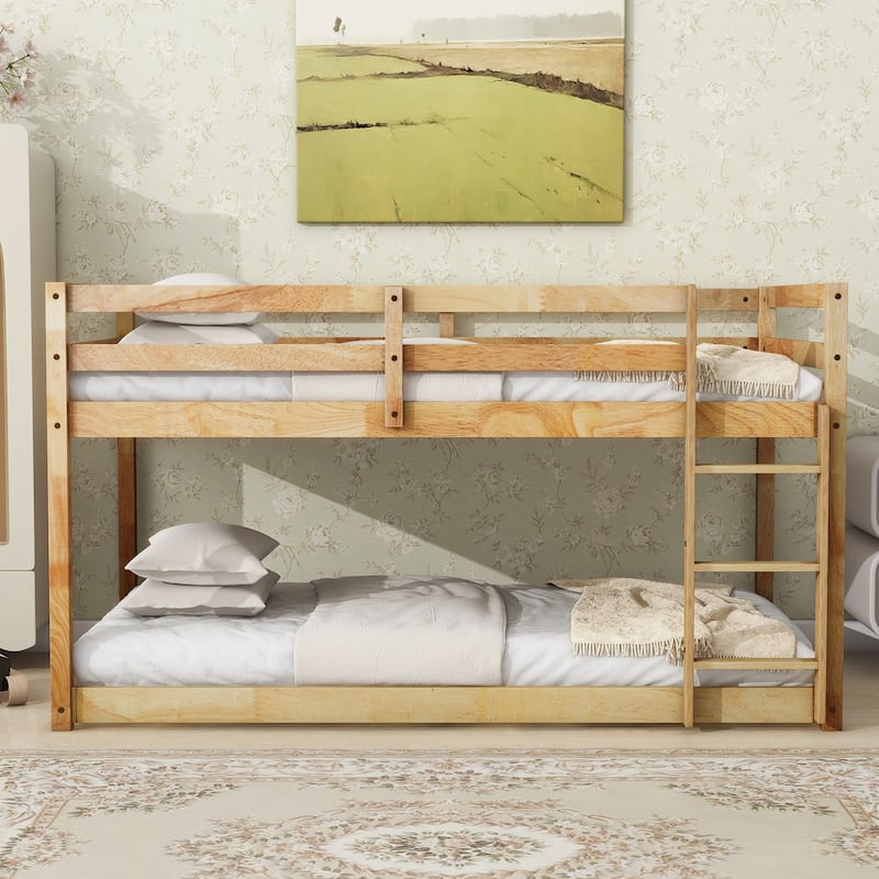 Twin Loft Bed with Dual 13-Slat Platforms and Low-Profile Design (200lb Capacity per Level) - Natural