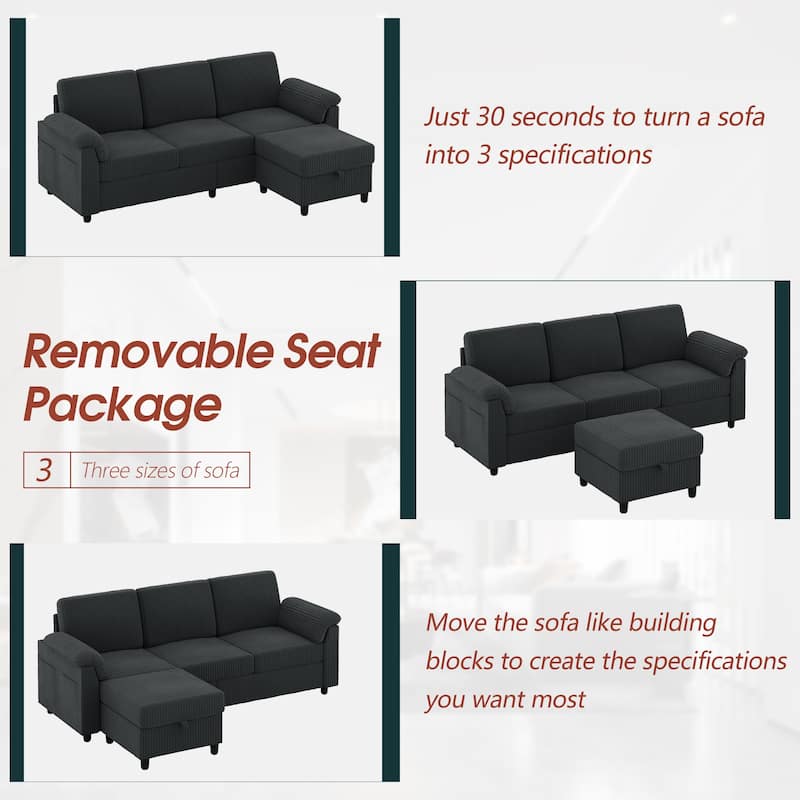 Futzca 79'' Corduroy Sectional Sofa Couch with Removable Pillow