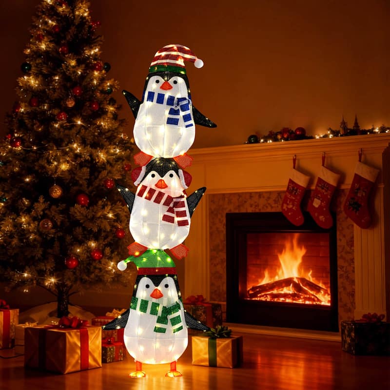 Costway Lighted Penguins Decoration Set of 3 with 156 Warm White - as pic shows - See Details