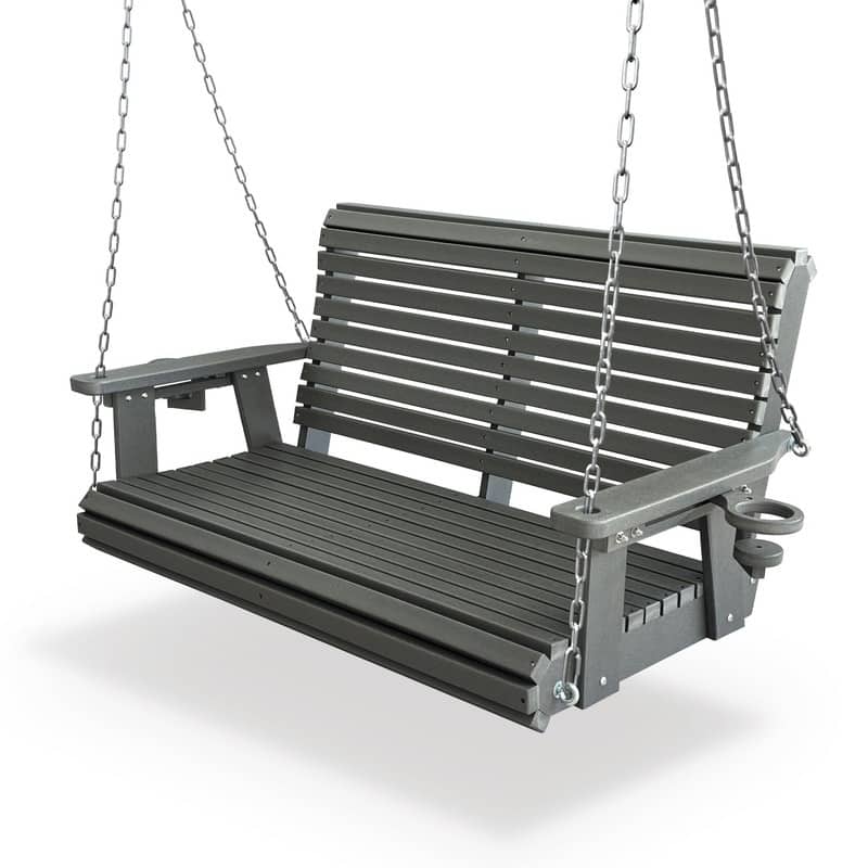 Fortune Candy HDPE Outdoor Porch Swing 2-Person with 18/8 Stainless Steel Bolts - Grey