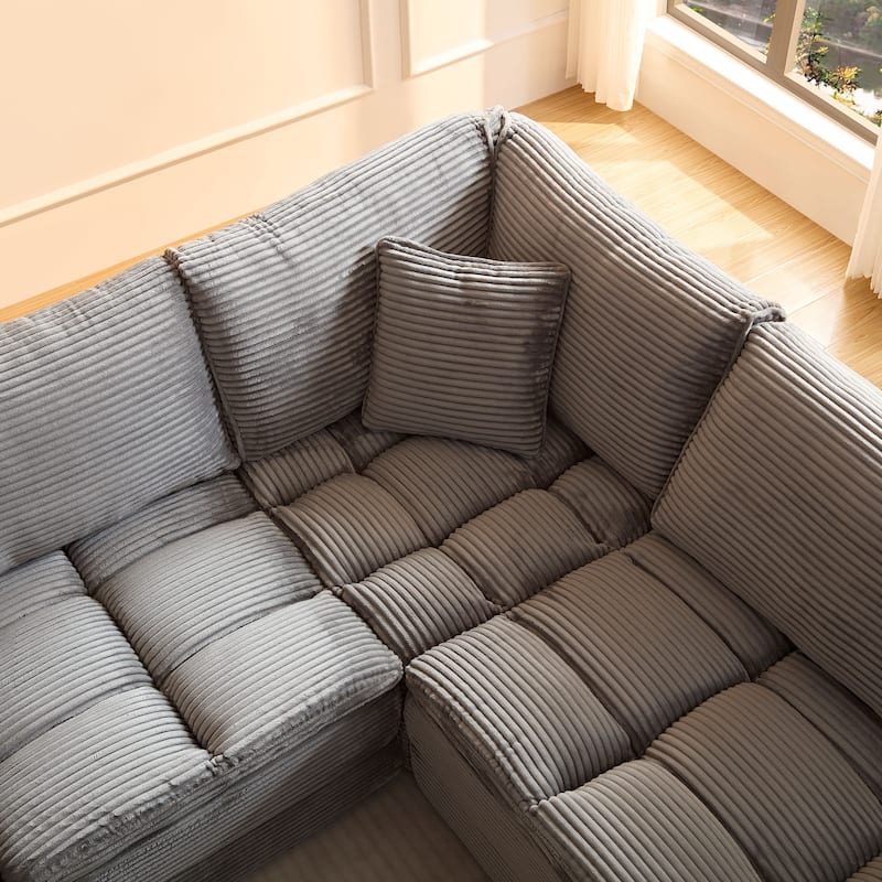 Oversized Sectional Sofa L Shaped Corner Couch Corduroy Upholstery Convertible Sleeper Sofa Couch