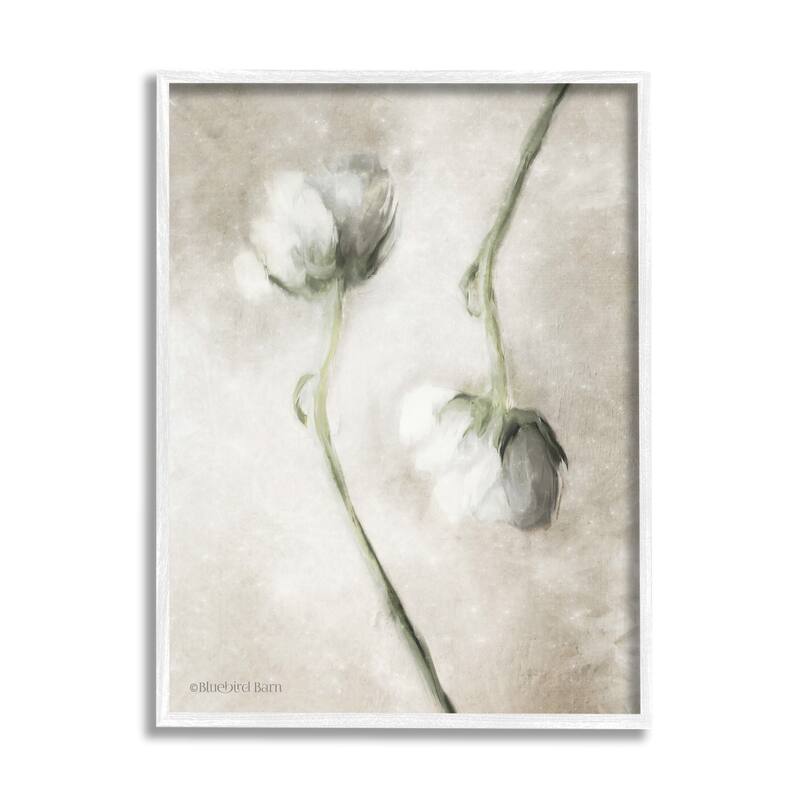 Stupell White Floral Stems Botanical Vintage Rose Blossom Painting Framed Wall Art,Design by Bluebird Barn - Green