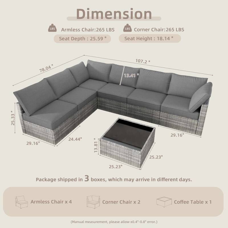 OVIOS 7-Piece Low Profile Deep Seat Wicker Outdoor Patio Furniture Set