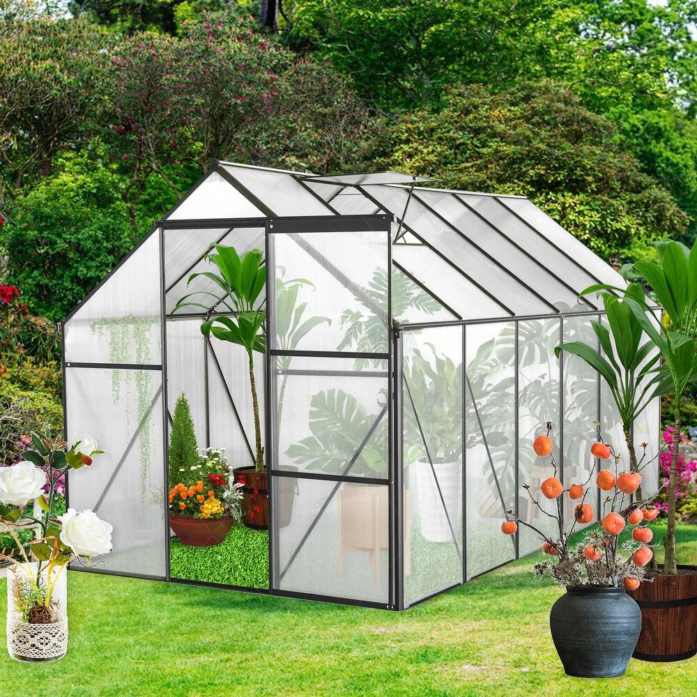 6x12 FT Polycarbonate Greenhouse Raised Base and Anchor Aluminum Heavy Duty Walk-in Greenhouses for Outdoor Backyard - 10 x 10