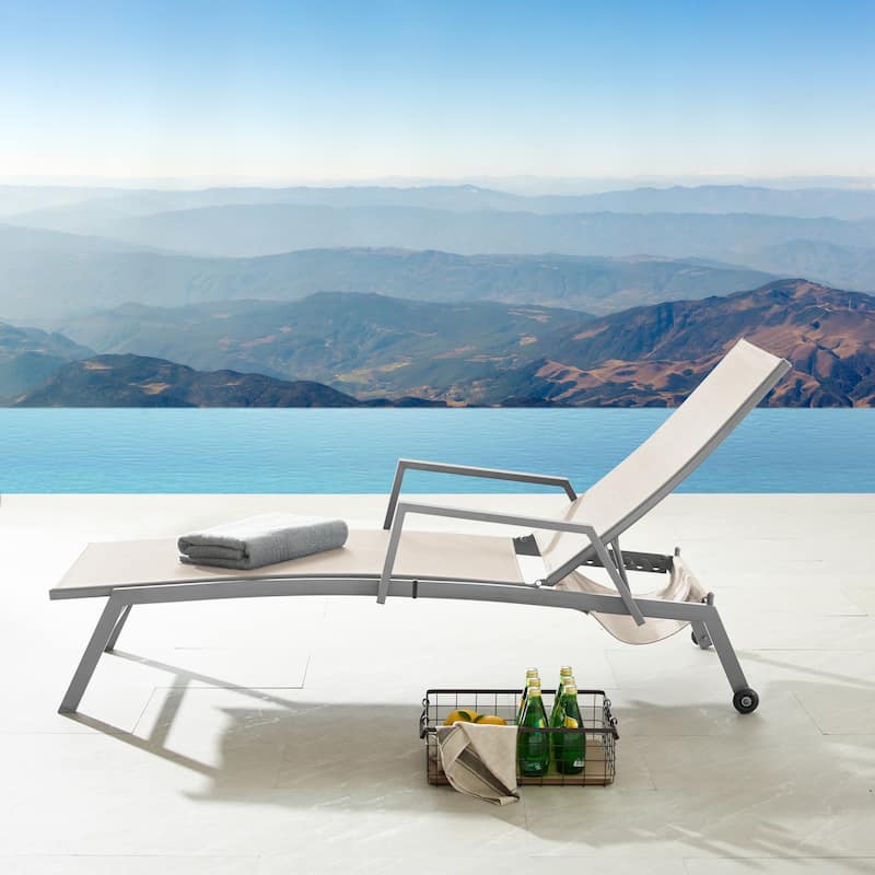 Corvus Sorrento Outdoor Sling Fabric Adjustable Chaise Lounge with Arms