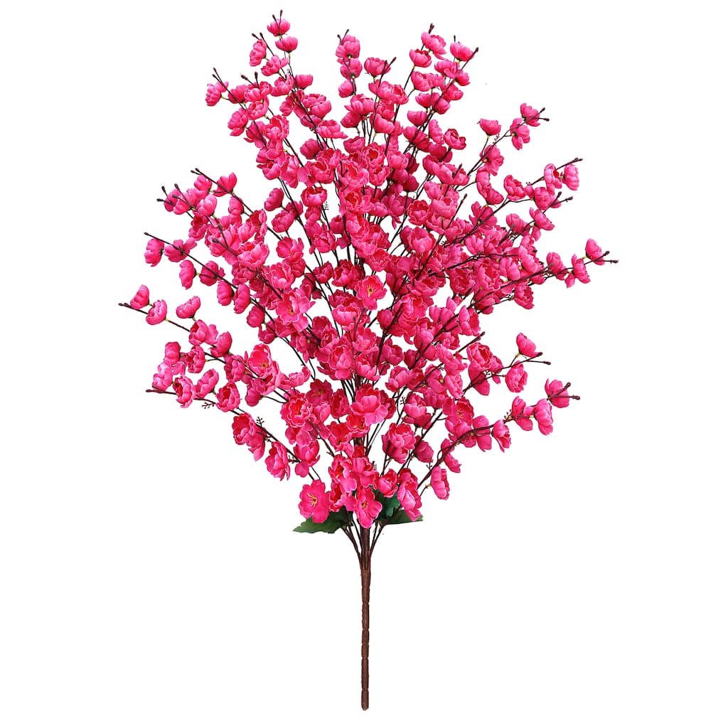 Fuchsia Artificial Cherry Blossom Flower Stem Bush Bouquet 39in - 39" L x 17" W x 17" DP