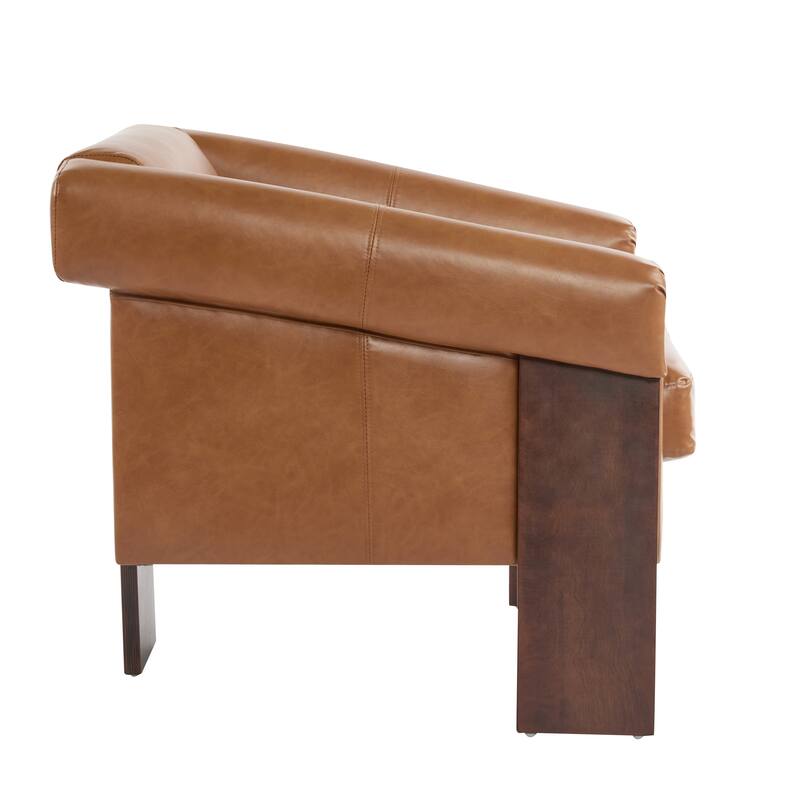 Faux Leather Armchair Modern Reading Chair with Square Armrests